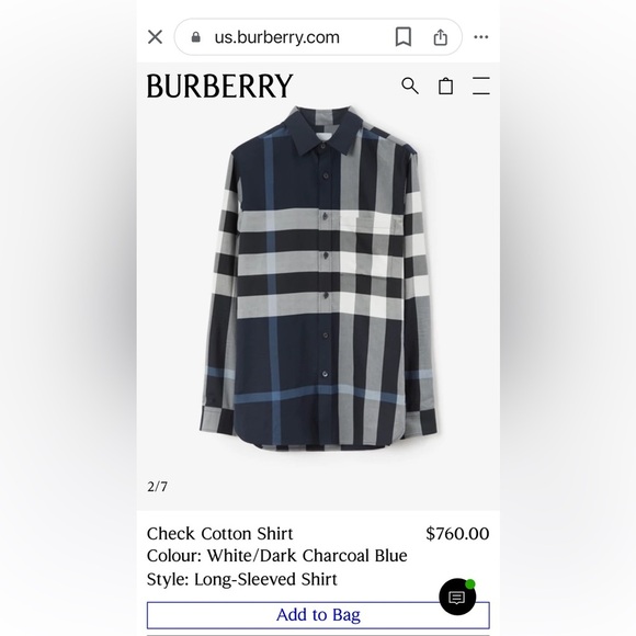 BURBERRY Plaid Print Long Sleeve Western Shirt Size: L | US16, IT41 - Picture 5 of 6